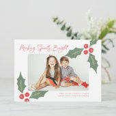 Moderne handgezeichnete Holberries-Foto-Rahmen Feiertagskarte (Stehend Vorderseite)