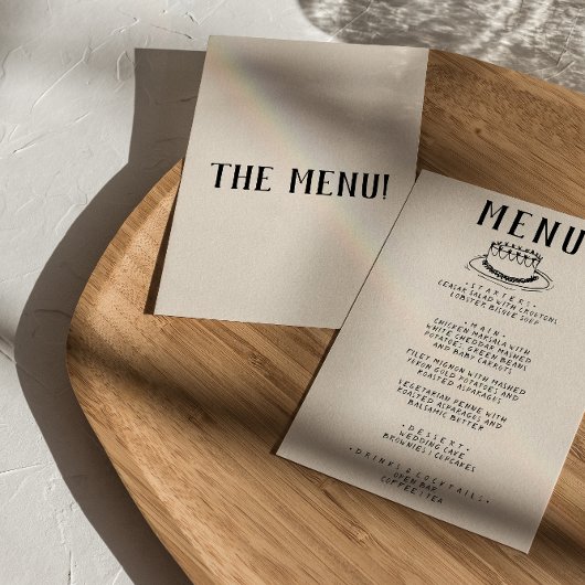 Moderne handgezeichnete Kuchen Retro Quirky Hochze Menükarte