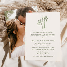 Moderne handgezeichnete Palmen Creme Foto-Hochzeit