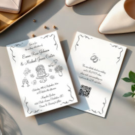Moderne, handgezeichnete QR-Codierung Hochzeit Einladung
