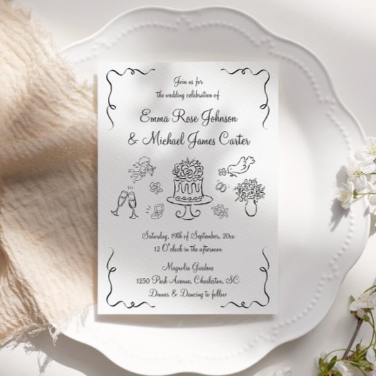 Moderne, handgezeichnete QR-Codierung Hochzeit Einladung