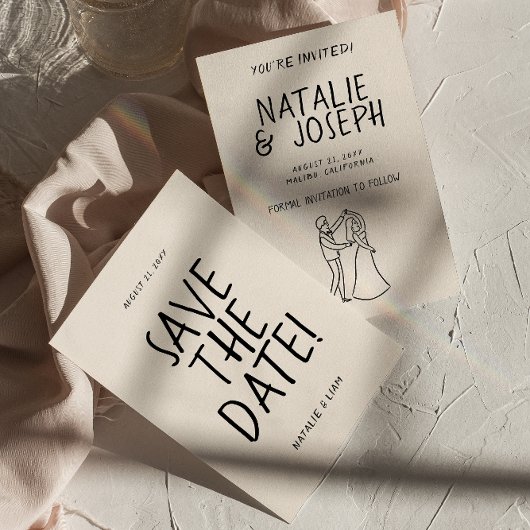 Moderne handgezeichnete romantische Retro Einzigar Save The Date