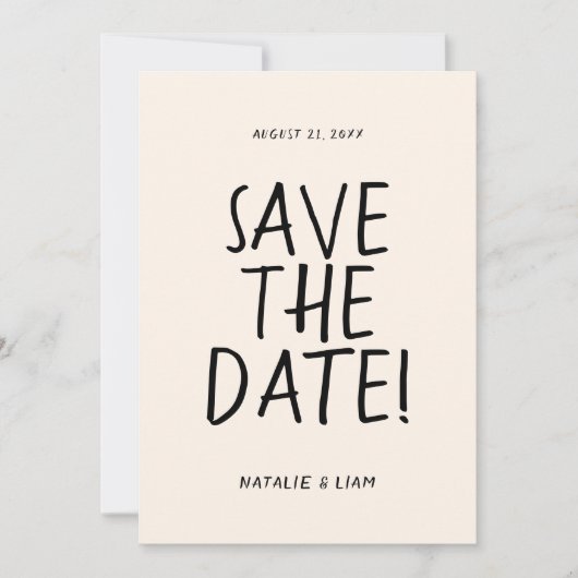 Moderne handgezeichnete romantische Retro Einzigar Save The Date (Vorderseite)