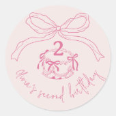 Moderne handgezeichnete rosa Bow Kuchen Geburtstag Runder Aufkleber (Vorderseite)