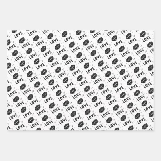 Moderne, handgezeichnete schwarz-weiße Herzen Geschenkpapier Set (Vorderseite 2)