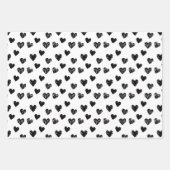 Moderne, handgezeichnete schwarz-weiße Herzen Geschenkpapier Set (Vorderseite)