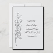 Moderne, handgezeichnete schwarze Blume Christlich Einladung (Rückseite)