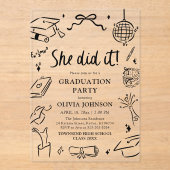 Moderne handgezeichnete Sie hat es geschafft Absch Acryleinladungen (Vorderseite)