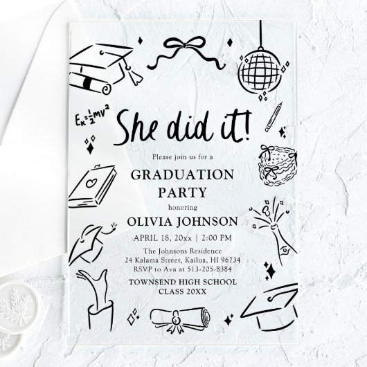 Moderne handgezeichnete Sie hat es geschafft Absch Acryleinladungen