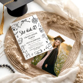 Moderne handgezeichnete Sie hat es geschafft Absch Einladung