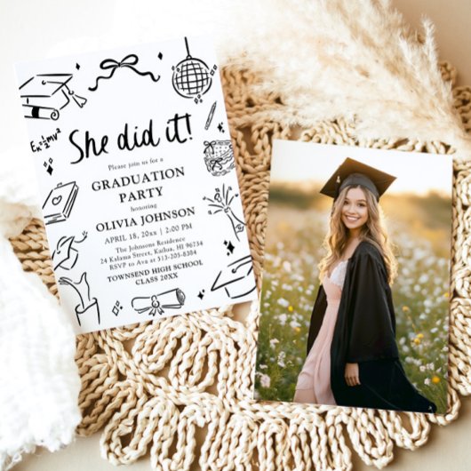 Moderne handgezeichnete Sie hat es geschafft Absch Einladung