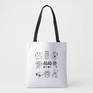 Moderne handgezeichnete Valentins-Icons Tasche