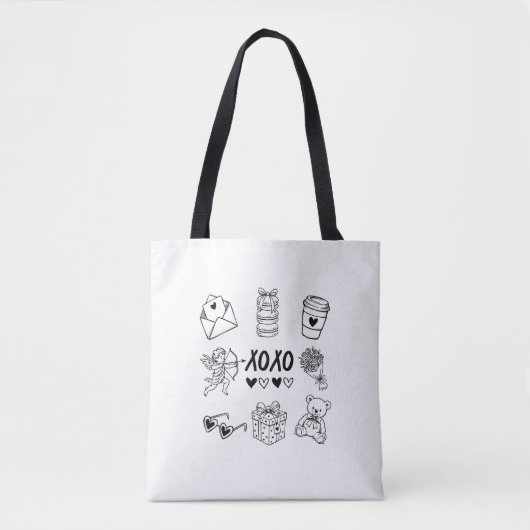 Moderne handgezeichnete Valentins-Icons Tasche (Vorderseite)