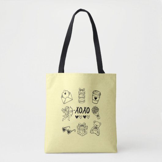 Moderne handgezeichnete Valentins-Icons Tasche (Vorderseite)