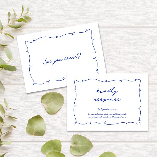 Moderne handgezeichnete Wavy Vibranding Blue Weddi RSVP Karte