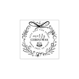 Moderne, handgezeichnete Weihnachtskranz-Rücksende Gummistempel