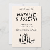 Moderne handgezogene Champagner Retro Quirky Weddi Save The Date (Rückseite)