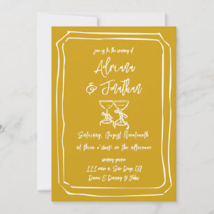Moderne handgezogene Senfgelbe Hochzeit Einladung