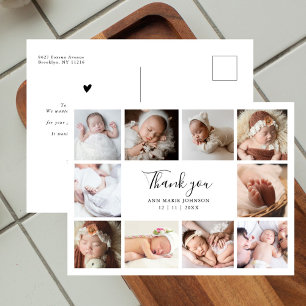Moderne Handlettering 10 Foto-Baby-Shower-Dankesch Feiertagspostkarte