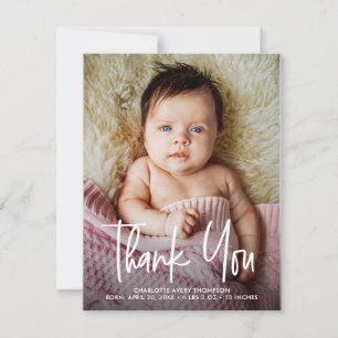 Moderne Handlettering Baby Girl Foto Geburtsstatis Dankeskarte