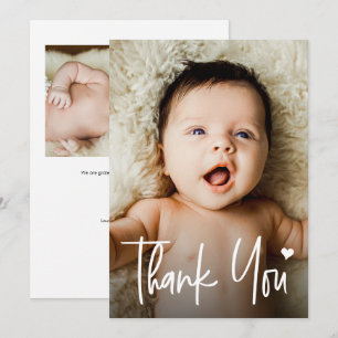 Moderne Handlettering Herz 2 Fotos Baby Shower Dankeskarte