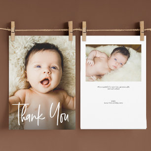 Moderne Handlettering individuell 2 Fotos Baby Sho Dankeskarte