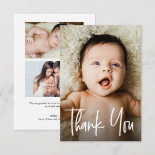 Moderne Handlettering individuell 3 Fotos Baby Sho Dankeskarte
