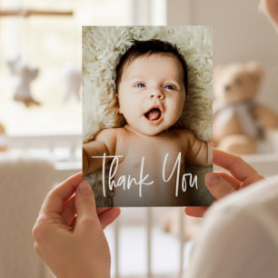 Moderne Handlettering individuelle Baby Shower-Fot Dankeskarte