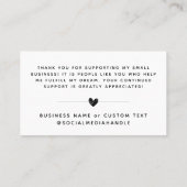 Moderne Handmade mit Liebe Herz Danke Kaufen Visitenkarte (Rückseite)