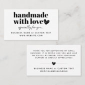 Moderne Handmade mit Liebe Herz Danke Kaufen Visitenkarte (Vorne/Hinten)