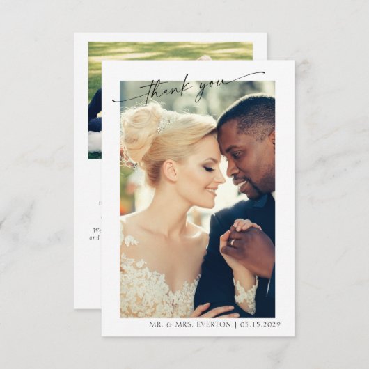 Moderne Handschrift 2 Foto Hochzeit Vielen Dank Dankeskarte (Vorne/Hinten)