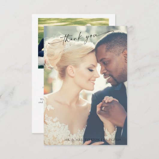 Moderne Handschrift 2 Foto Hochzeit Vielen Dank Dankeskarte (Vorne/Hinten)