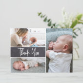 Moderne Handschrift 3 Foto Babydusche Dankeskarte (Stehend Vorderseite)