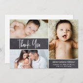Moderne Handschrift 3 Foto Collage Baby Dusche Dankeskarte (Vorne/Hinten)