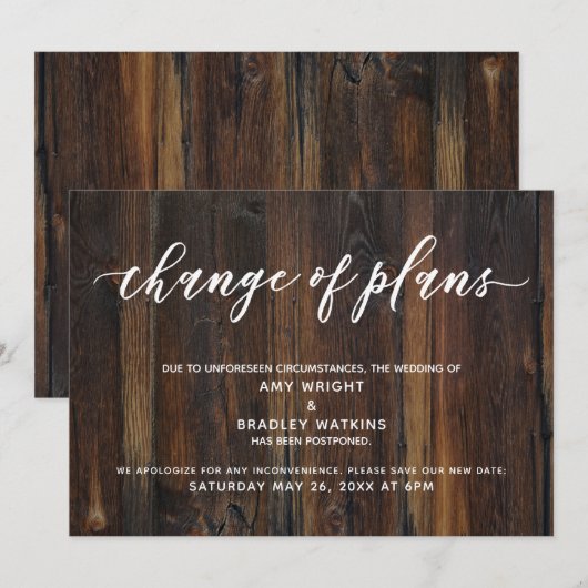 Moderne Handschrift Änderung der Pläne Rustikales  Einladung (Vorne/Hinten)