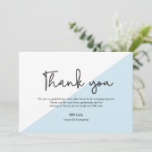 Moderne Handschrift Baby Dusche Blue Vielen Dank Einladung (Stehend Vorderseite)