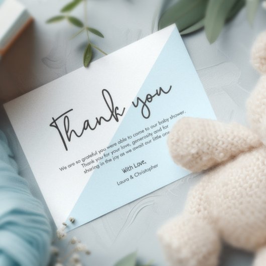 Moderne Handschrift Baby Dusche Blue Vielen Dank Einladung