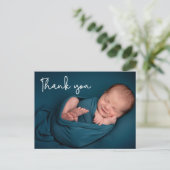 Moderne Handschrift Baby Foto Babydusche dank Postkarte (Stehend Vorderseite)
