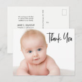 Moderne Handschrift Baby Foto Babydusche Postkarte (Vorne/Hinten)