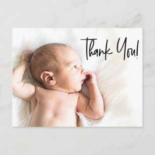 Moderne Handschrift Baby Foto Birth Danke Postkarte