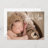 Moderne Handschrift Danke Baby Foto Birth Postkarte (Vorne/Hinten)