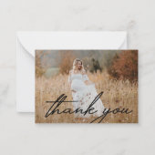 Moderne Handschrift danke Babydusche Foto Mitteilungskarte (Vorderseite)