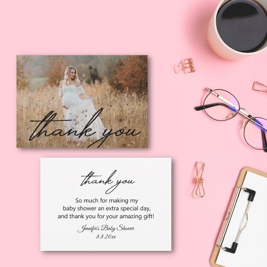 Moderne Handschrift danke Babydusche Foto Mitteilungskarte