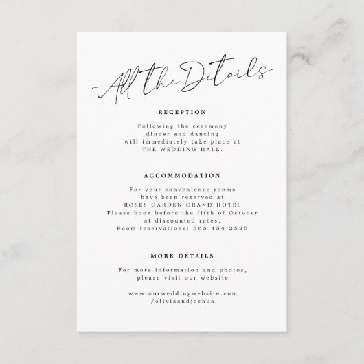 Moderne Handschrift Drehbuch Gäste Hochzeit Detail Begleitkarte (Vorderseite)