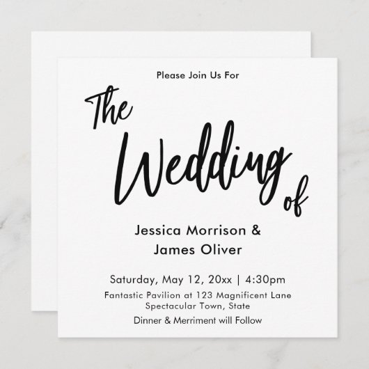 Moderne Handschrift Einfache White Wedding Einladung (Vorne/Hinten)