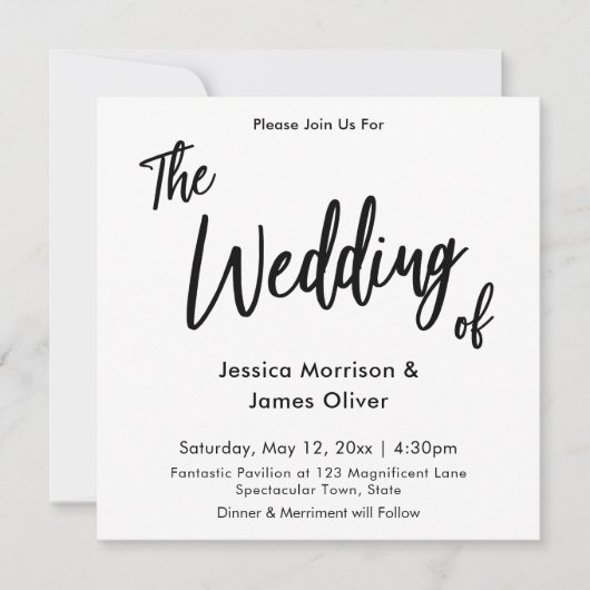 Moderne Handschrift Einfache White Wedding Einladung (Vorderseite)