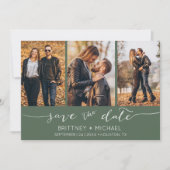 Moderne Handschrift Foto Collage Dark Sage Save The Date (Vorderseite)