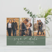 Moderne Handschrift Foto Collage Dark Sage Save The Date (Stehend Vorderseite)