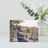Moderne Handschrift-Foto-Hochzeit Danke Postkarte (Stehend Vorderseite)