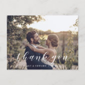 Moderne Handschrift-Foto-Hochzeit Danke Postkarte (Vorderseite)